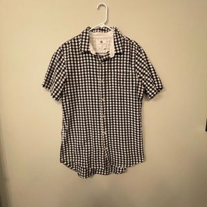 On the Byas Mens L Large Checkered Collar Tee Black White